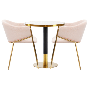 Arany kávézó szett ARP609 fehér asztal+ 2 szék Glamour pink