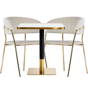 Arany bár kávézóasztal szett ARP608 70x70cm fehér + 2 Glamour szék